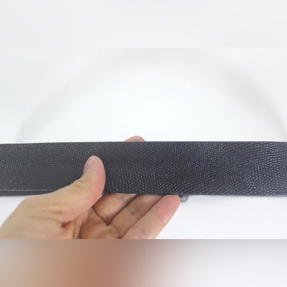 Black Snake Skin Leather Belt with Self Covered Square Buckle Glossy Shiny - Picture 6 of 8